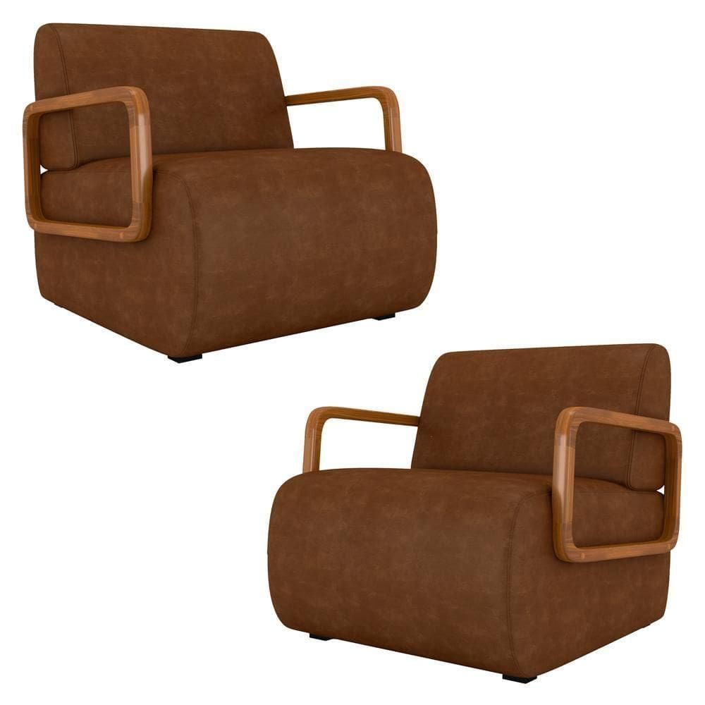 Poltrona Decorativa Orgânica Para Sala Kit 2 Belarus Z08 Sintético Marrom - Mpozenato