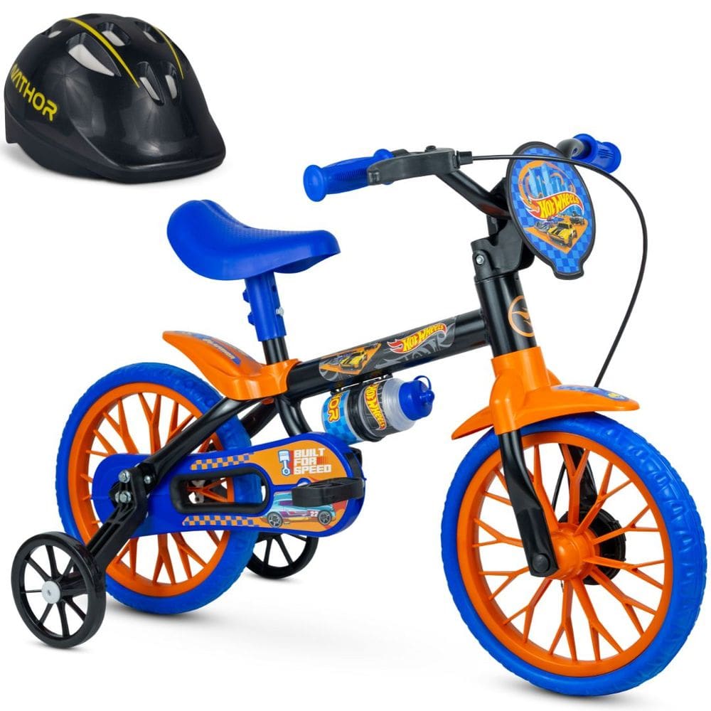 Bicicleta com Rodinha aro 12 Hot Wheels com Capacete Nathor
