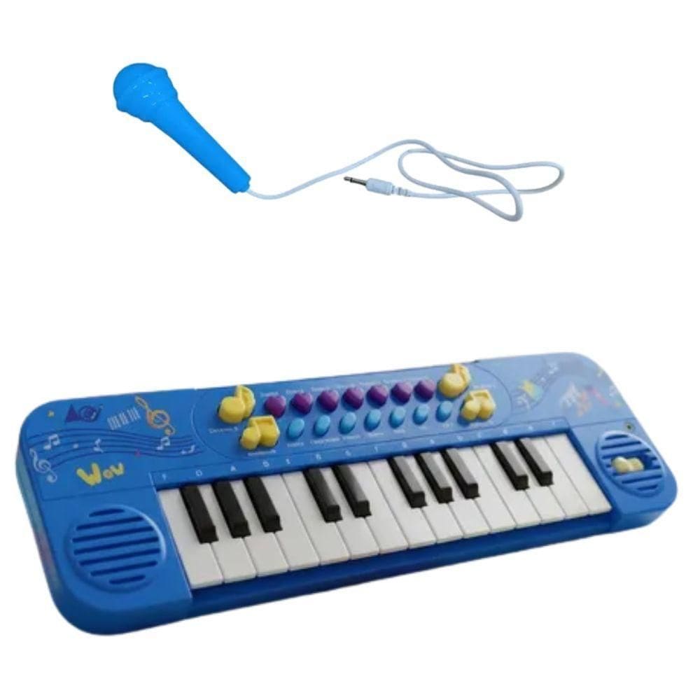 Teclado Toca Musica Com Microfone Menino Azul