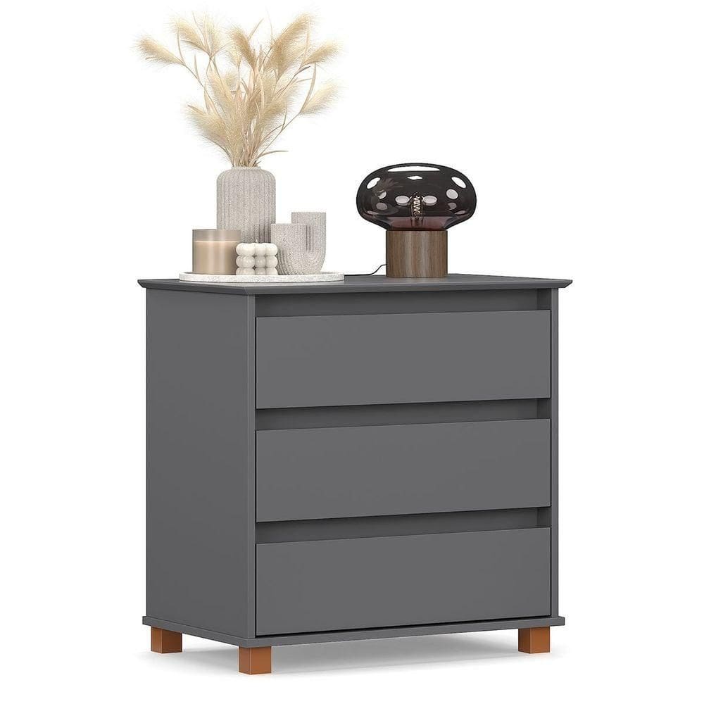 Mini Cômoda Para Quarto 3 Gavetas Prisma Cinza
