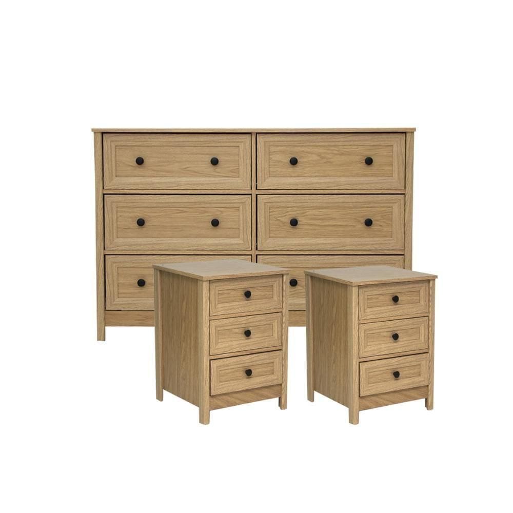 Cômoda 6 Gavetas +2 Mesas De Cabeceira Ditália -217 -111 Carvalho