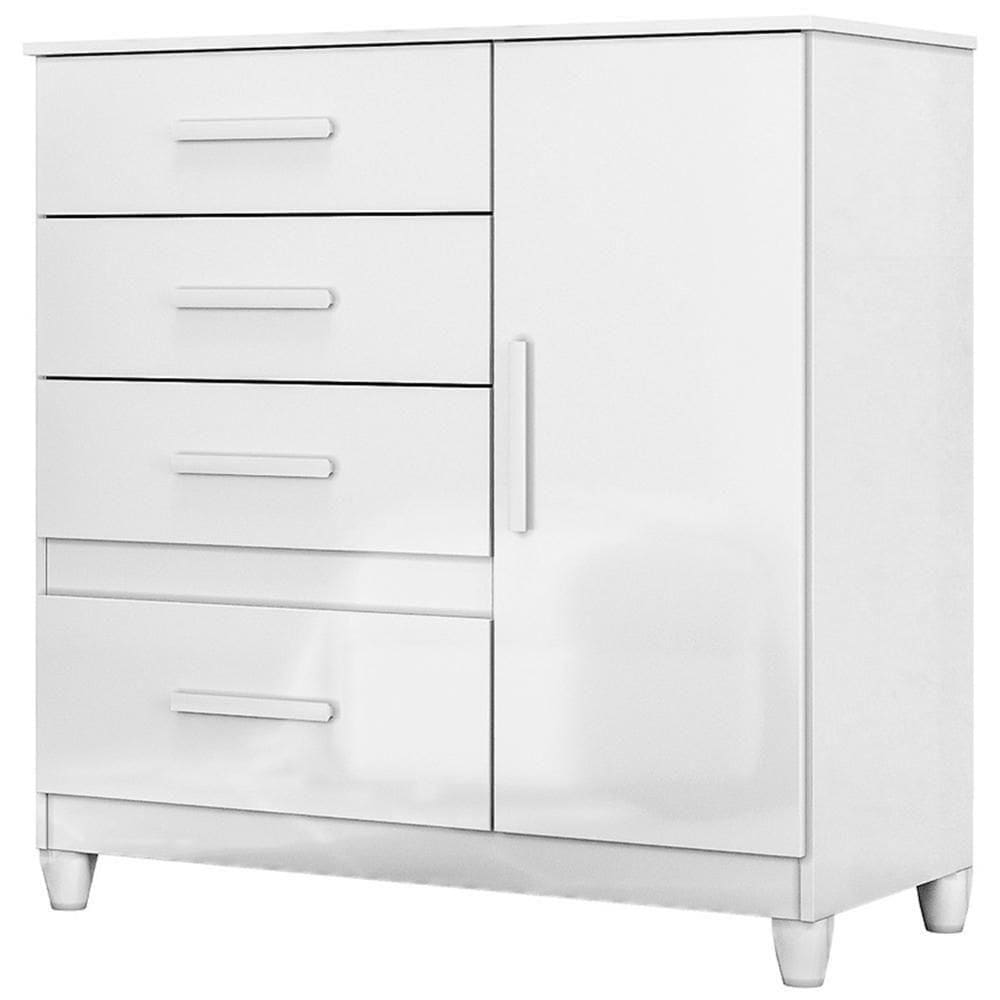 Cômoda Para Quarto 98cm Com 4 Gavetas Baco Branco Z17 - Mpozenato