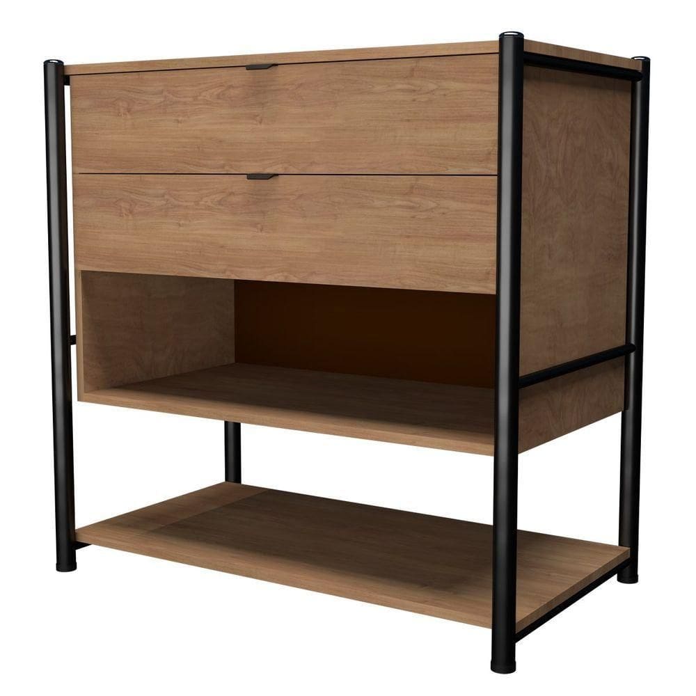 Cômoda 2 Gavetas Nicho Aberto Prateleira Inferior Estrutura Aço Mdp Alice Preto / Demolição