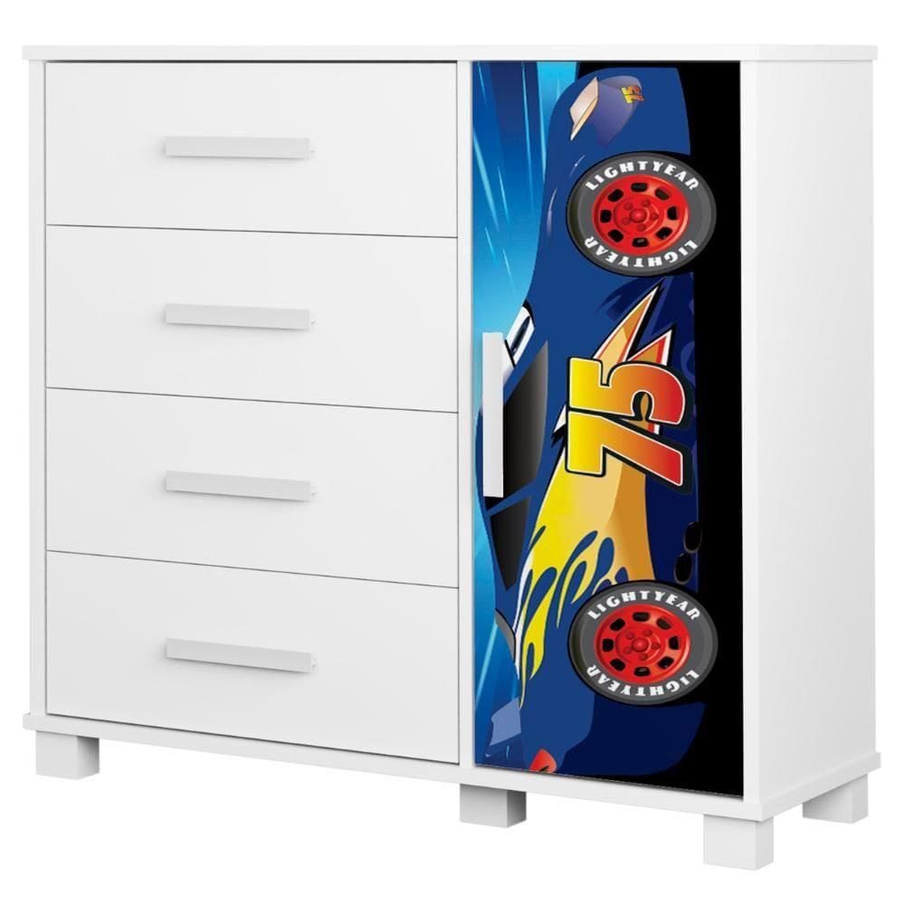 Cômoda Infantil Para Quarto 80cm 4 Gavetas Carro Azul Z53 - Mpozenato