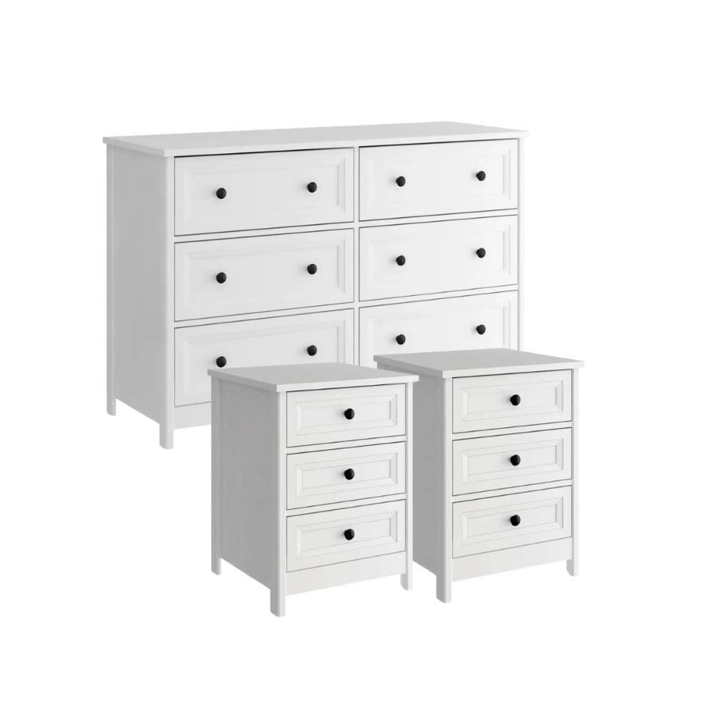 Cômoda 6 Gavetas +2 Mesas De Cabeceira Ditália -217 -111 Branco