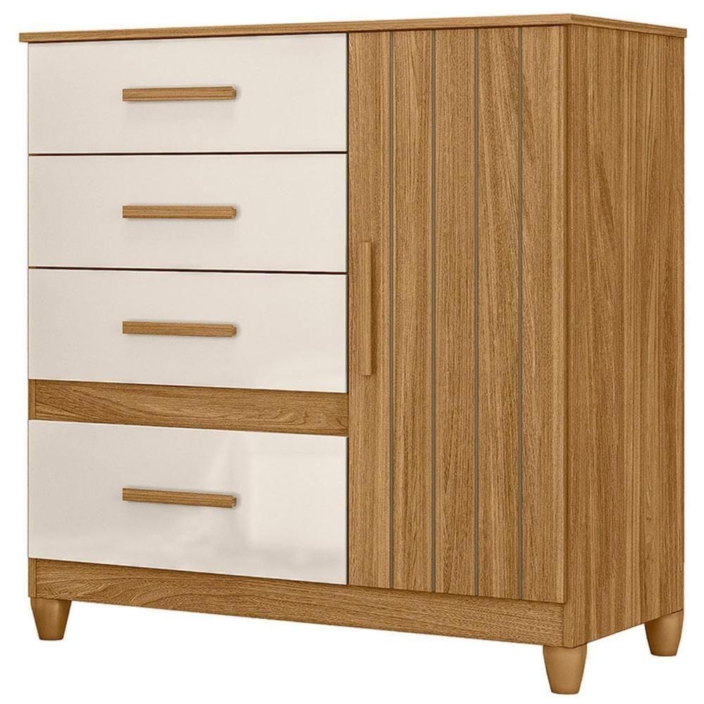 Cômoda Para Quarto 98cm Com 4 Gavetas Baco Freijo/off Z17 - Mpozenato
