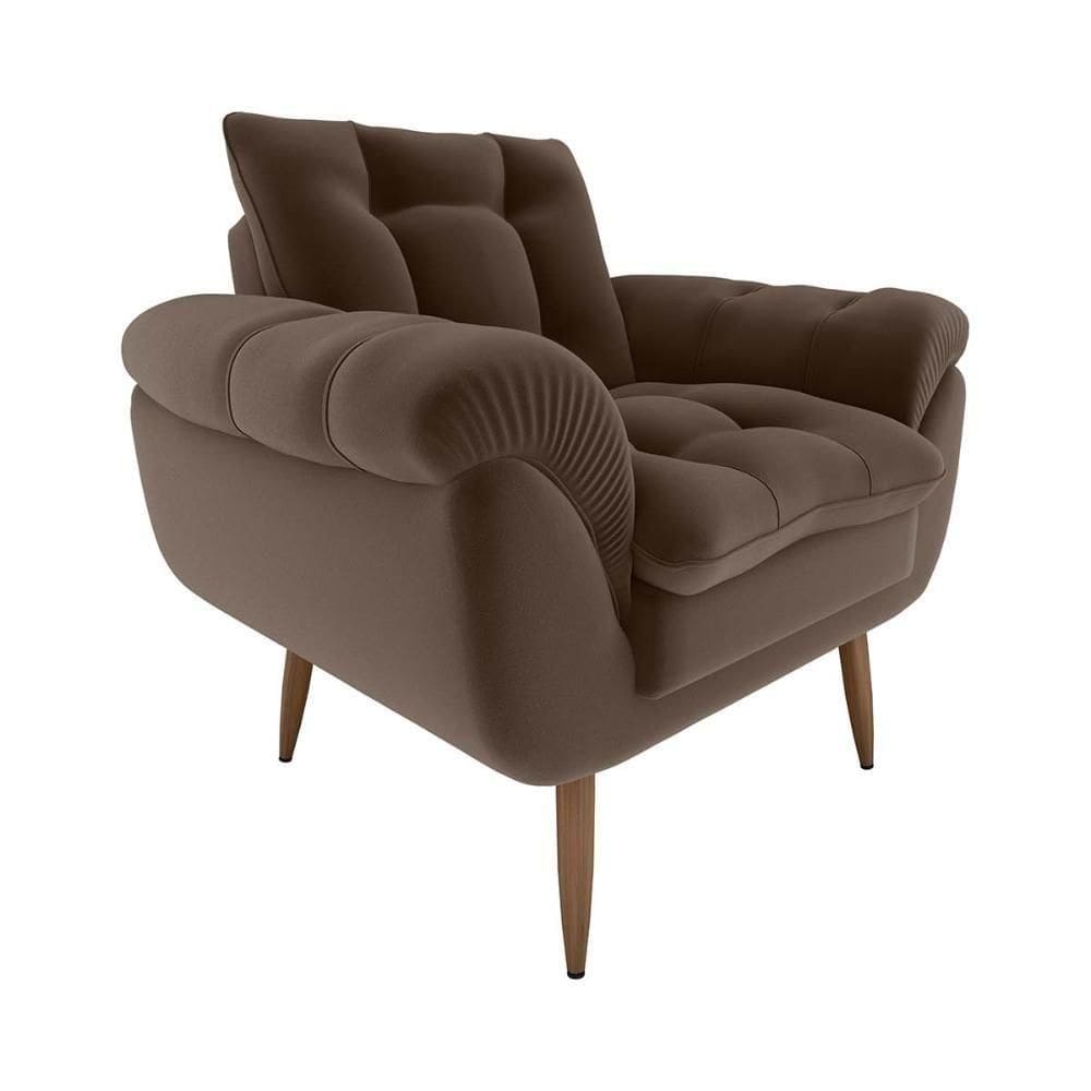 Poltrona Decorativa Confortável Pés Em Madeira Maciça Xangai Veludo Marrom Matrix Veludo Marrom