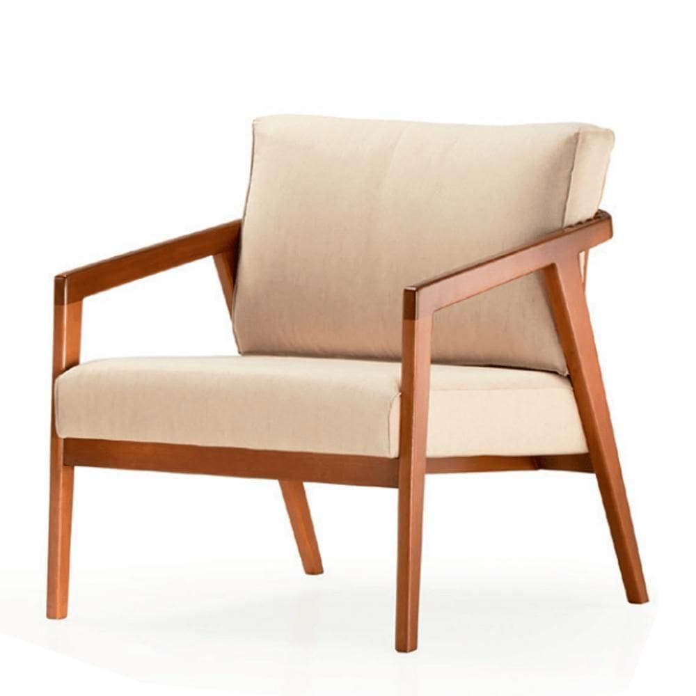 Poltrona Coss Ozki Com Braços Madeira Eucalipto Cedro Tecido Bege Corda Redonda Canela