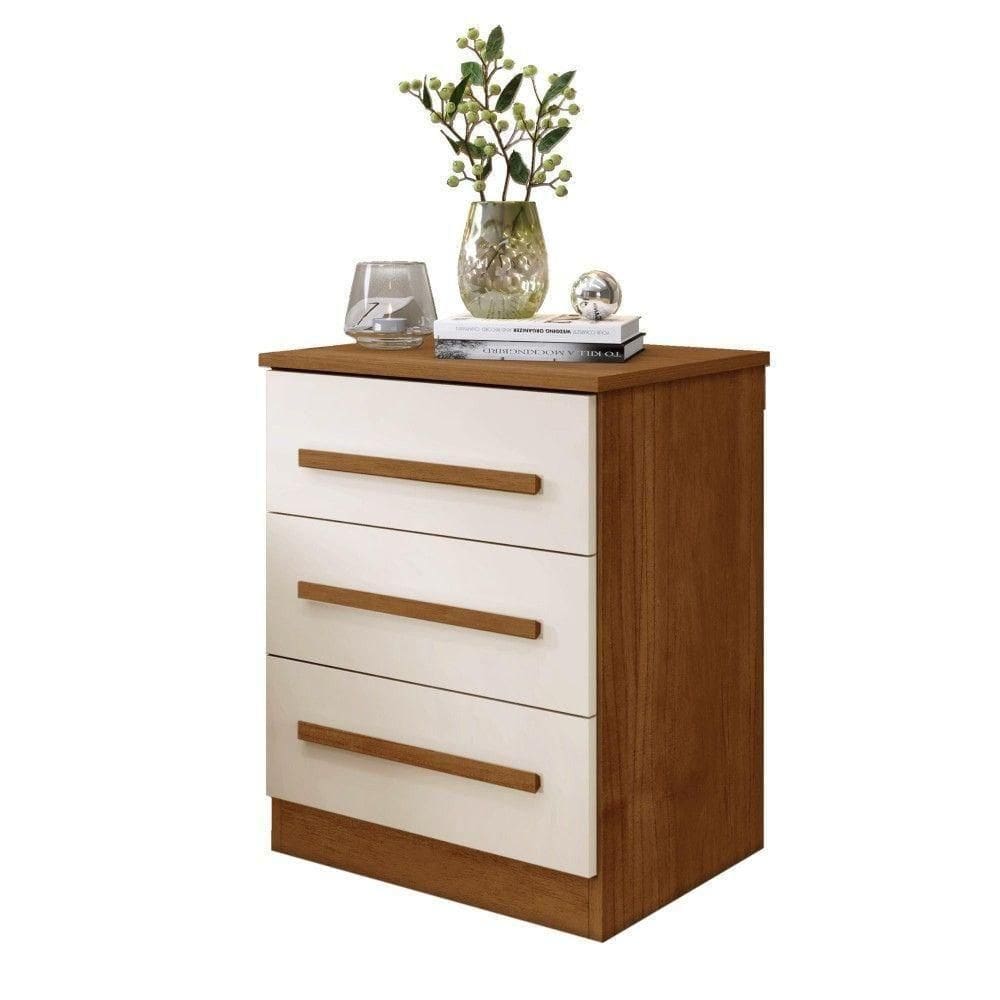 Mesa De Cabeceira Império 3 Gavetas Benetil Cinamomo Off White