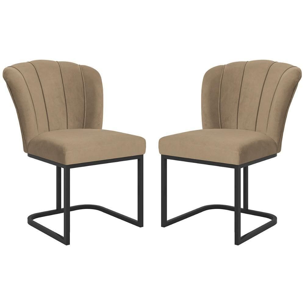 Kit 2 Cadeiras Poltrona Flor Pés Metal Preto Mesa Quarto Cozinha Capuccino