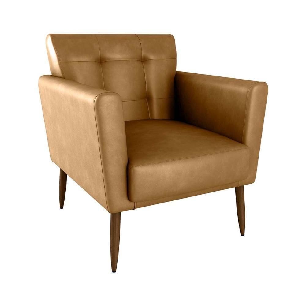 Poltrona Decorativa Confortável Pés Em Madeira Maciça Cancun Sintetico Caramelo Matrix Sintetico Caramelo