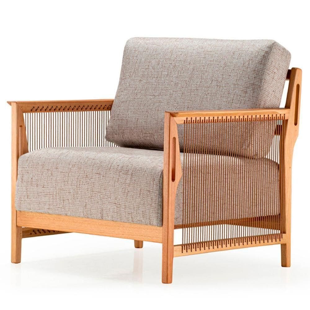 Poltrona Com Braços Los Ozki Madeira Eucalipto Cedro Tecido 430c Corda Redonda Canela