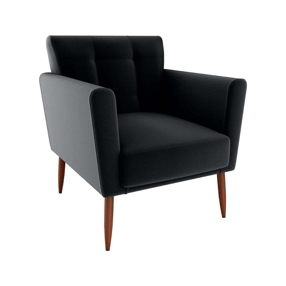 Poltrona Decorativa Confortável Pés Em Madeira Maciça Cancun Veludo Preto Matrix Veludo Preto