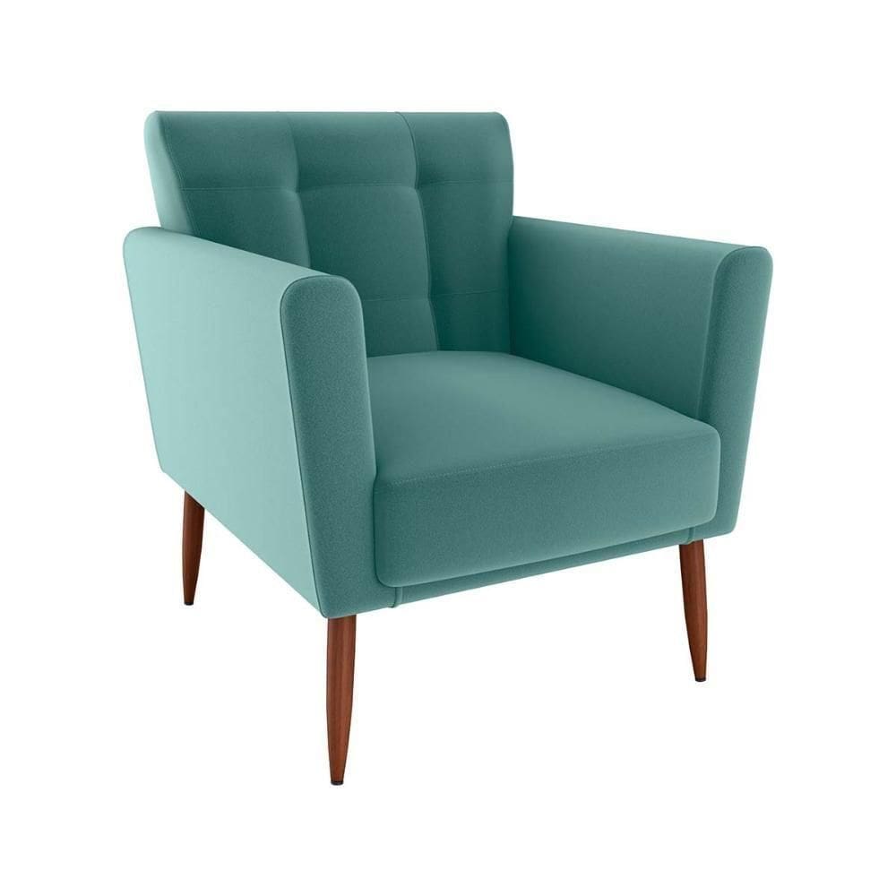 Poltrona Decorativa Confortável Pés Em Madeira Maciça Cancun Veludo Verde Menta Matrix Veludo Verde Menta