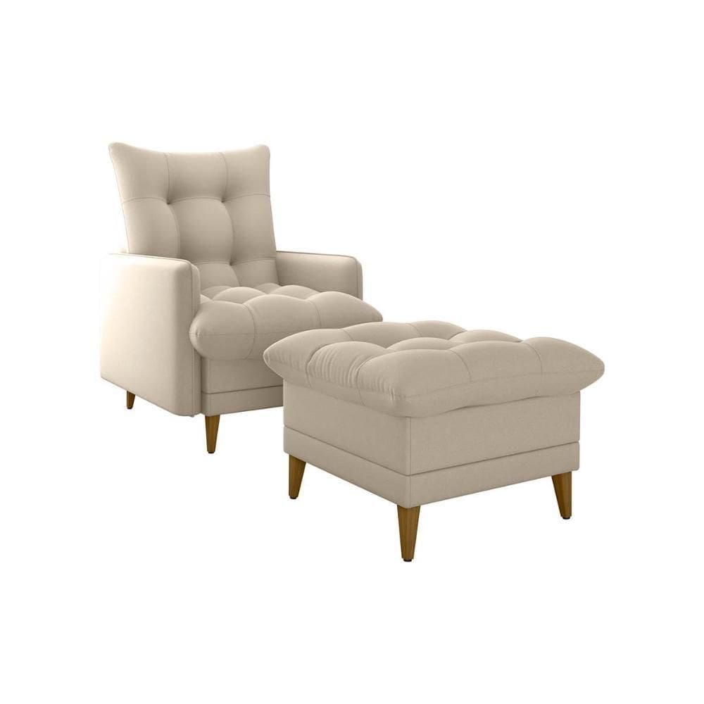 Poltrona De Amamentação Com Puff Montreal Suede Bege Matrix Suede Bege