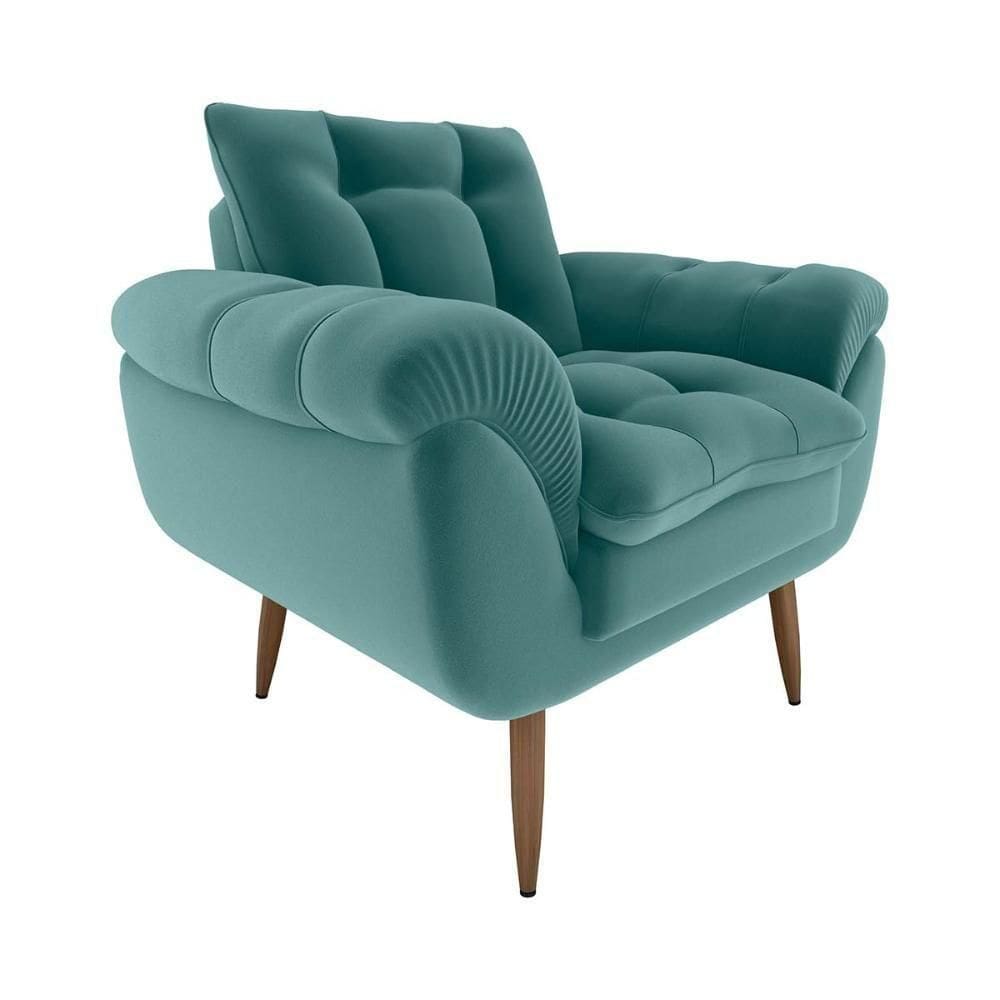 Poltrona Decorativa Confortável Pés Em Madeira Maciça Xangai Veludo Verde Menta Matrix Veludo Verde Menta