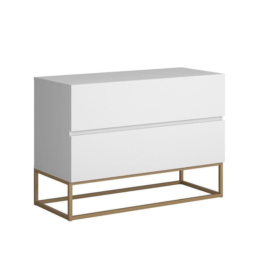 Mesa De Cabeceira Eros 60cm Estilo Industrial Base Dourado Branco