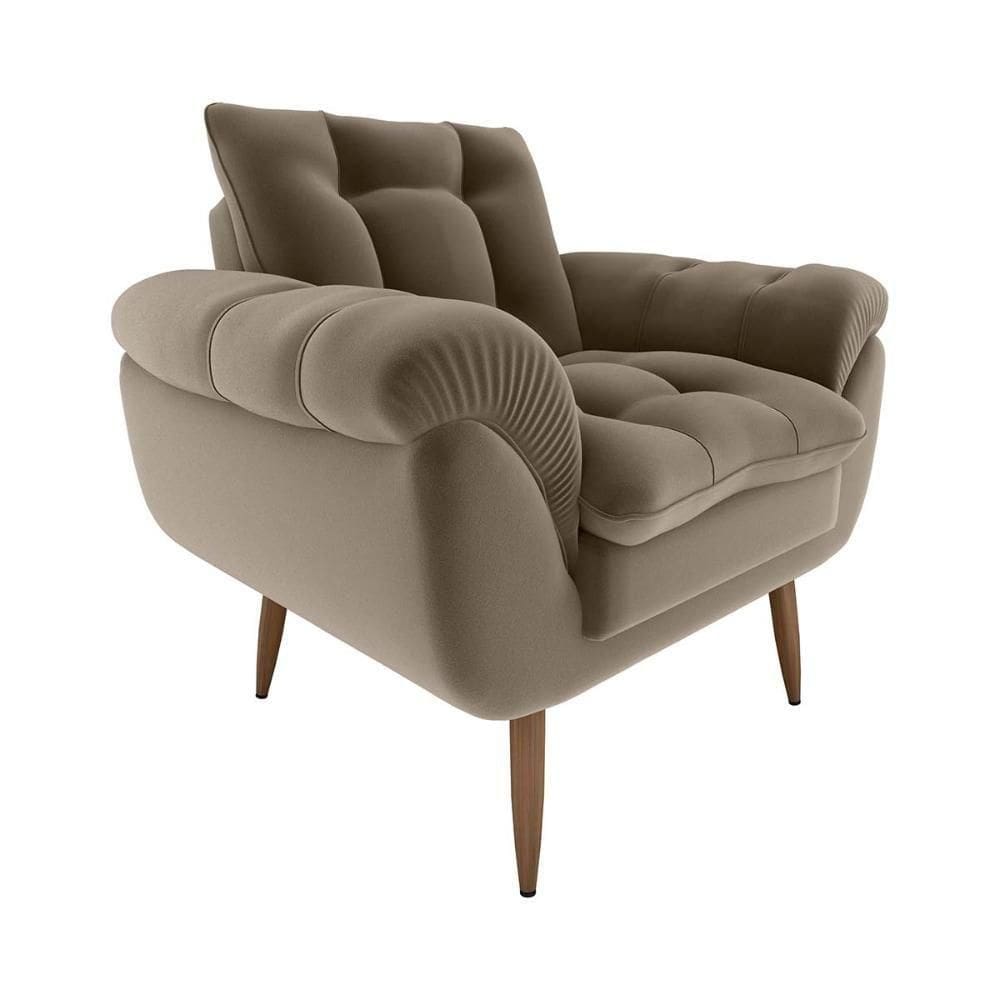 Poltrona Decorativa Confortável Pés Em Madeira Maciça Xangai Veludo Capuccino Matrix Veludo Capuccino