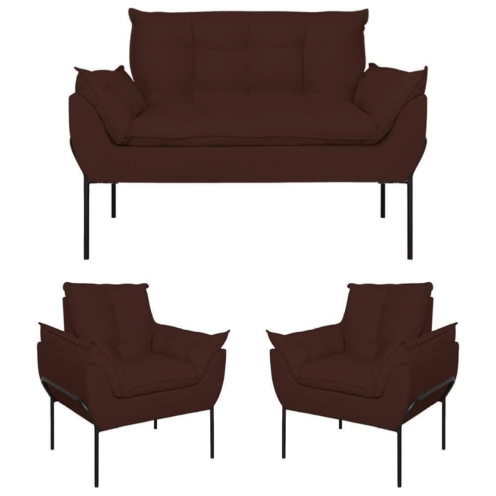 Kit 02 Poltronas Opala + Namoradeira Base Metal Preta Marrom