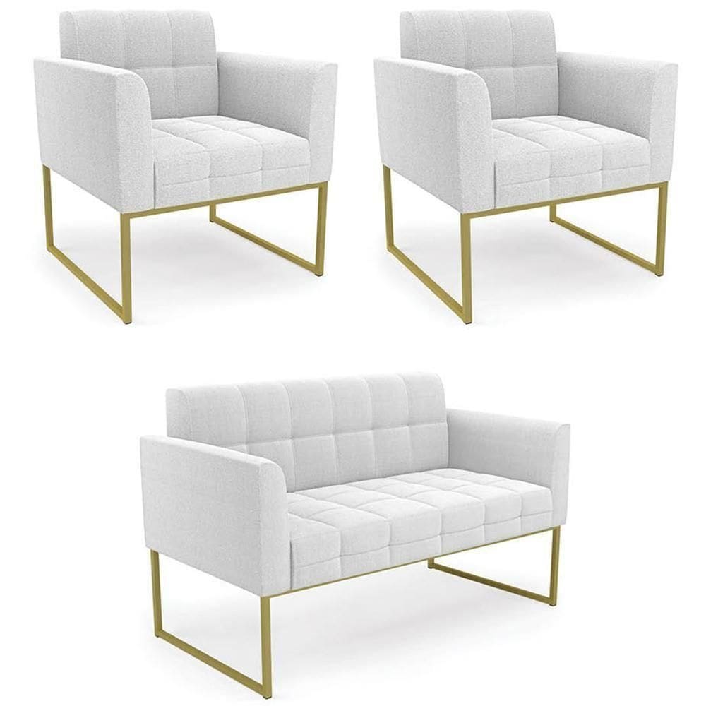 Namoradeira E 2 Poltronas Industrial Dourado Ana Bouclé Off - Ibiza