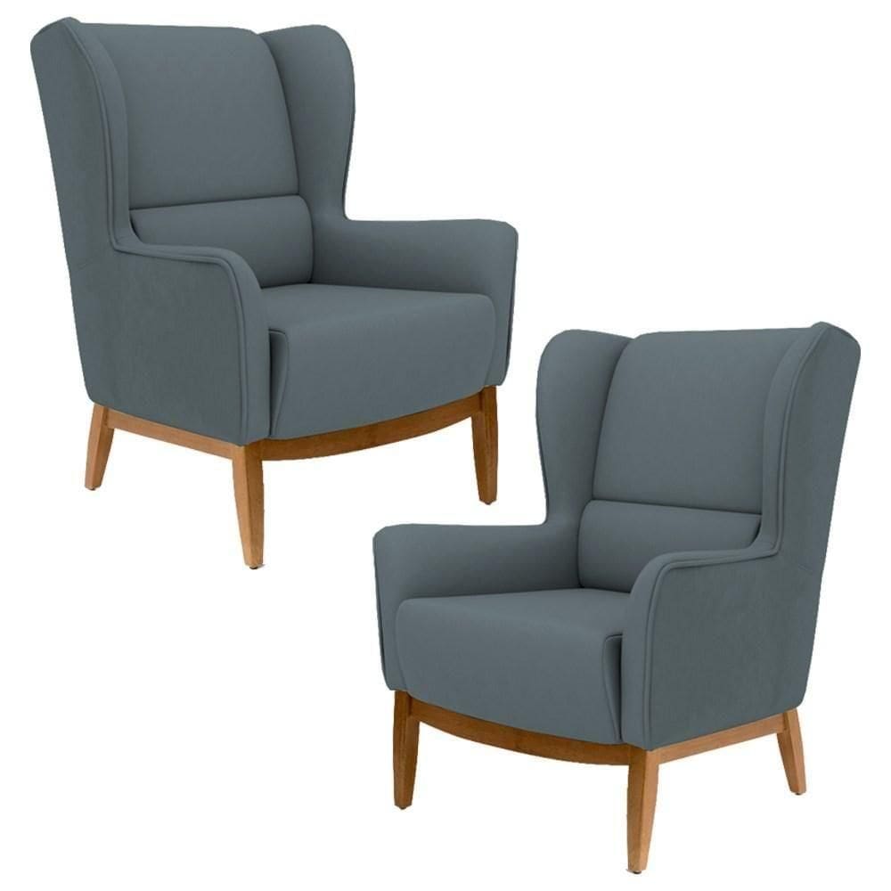 Kit 2 Poltronas Decorativas Base Manu Madeira Milena C-03 Sintético Cinza - Domi