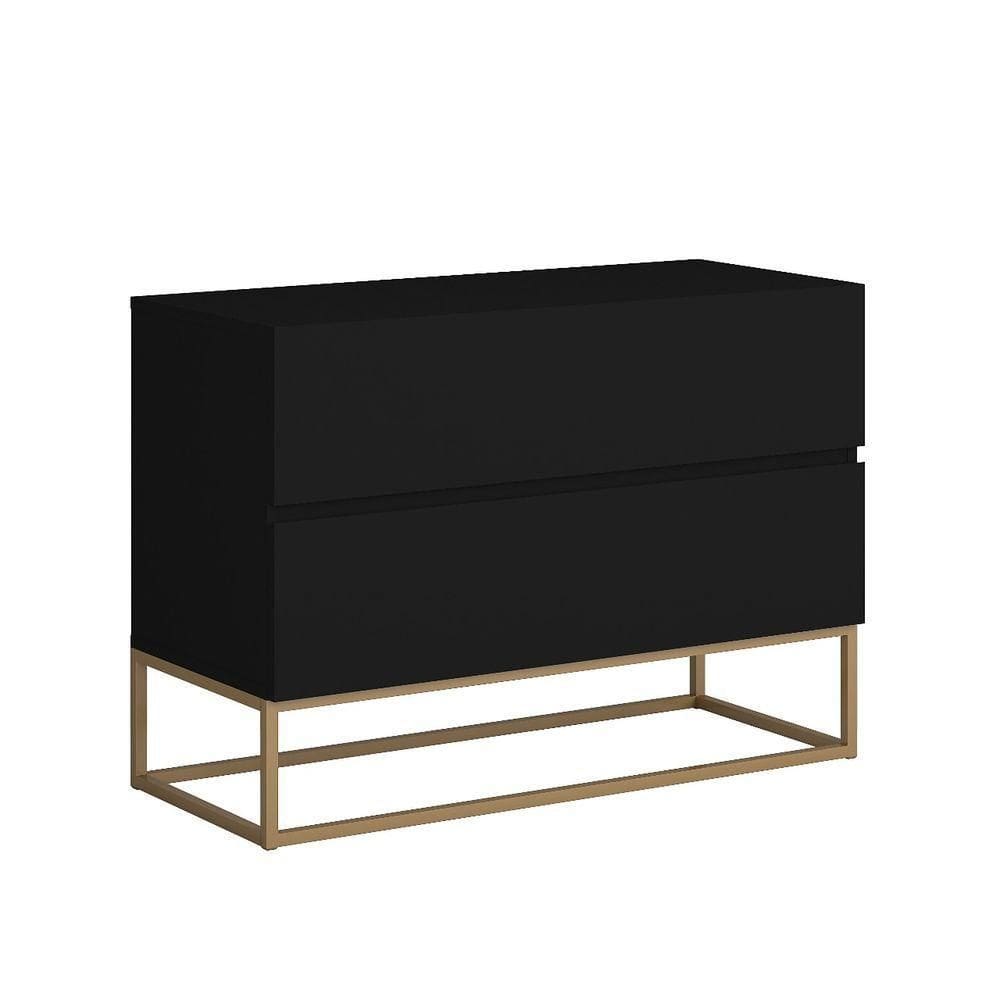 Mesa De Cabeceira Eros 60cm Estilo Industrial Base Dourado Preto