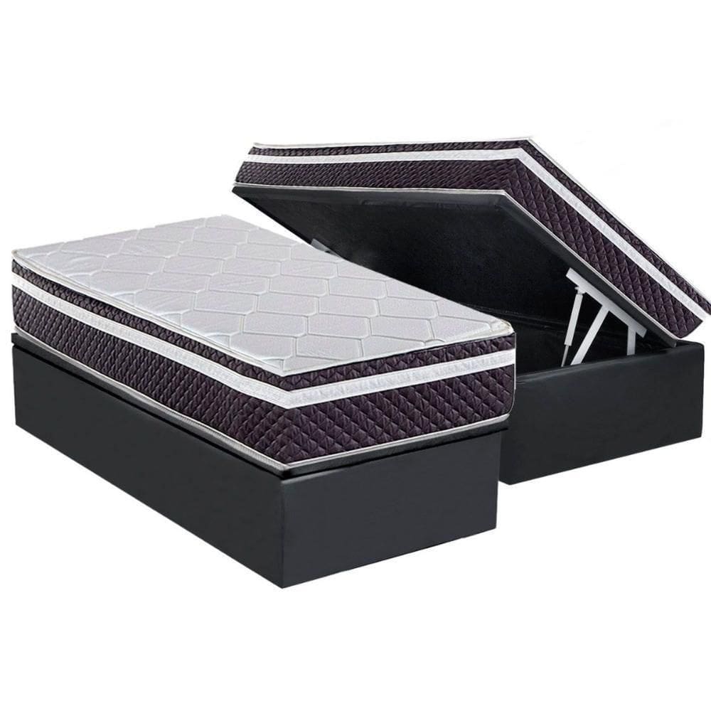 Conjunto Box Baú Solteiro: Colchão Molas Herval Ensacadas C1789 + Base Crc Suede Gray (88x188)