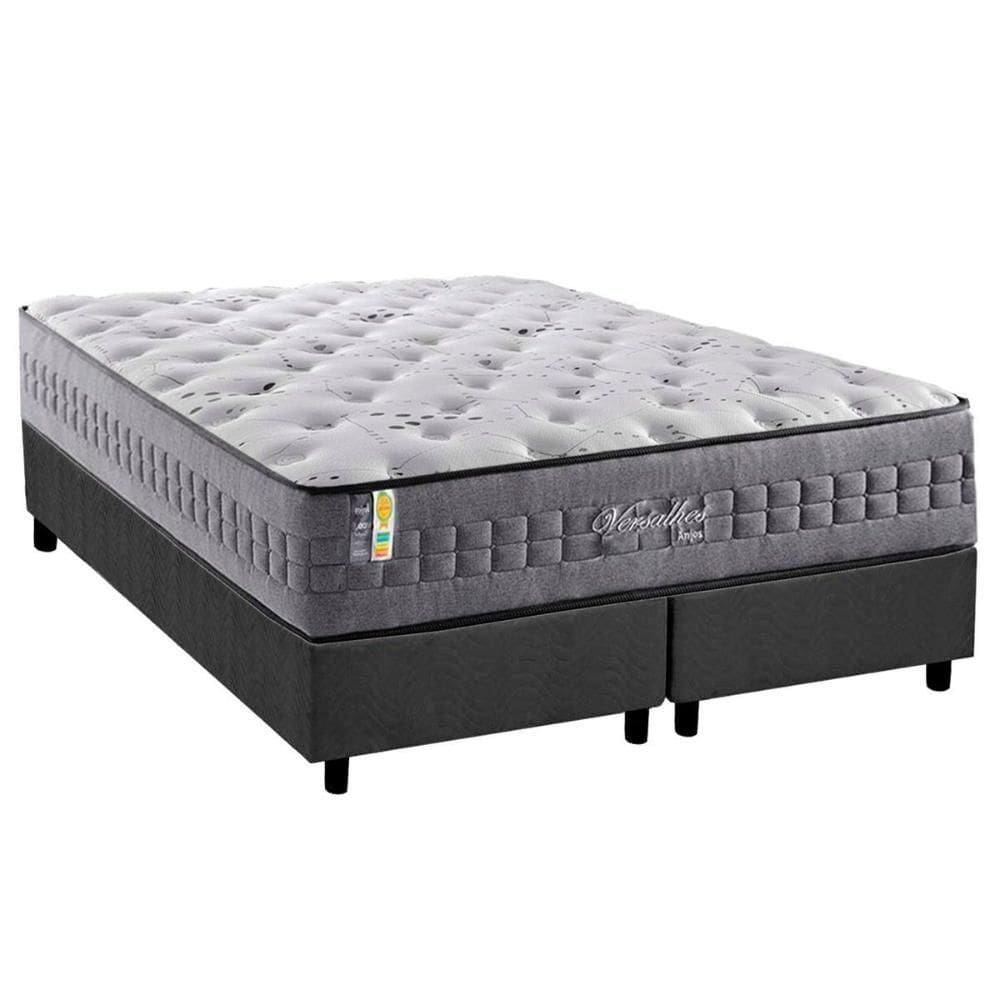 Cama Box Queen: Colchão Molas Ensacadas D Angelis Versalhes + Base Crc Suede Gray (158x198)