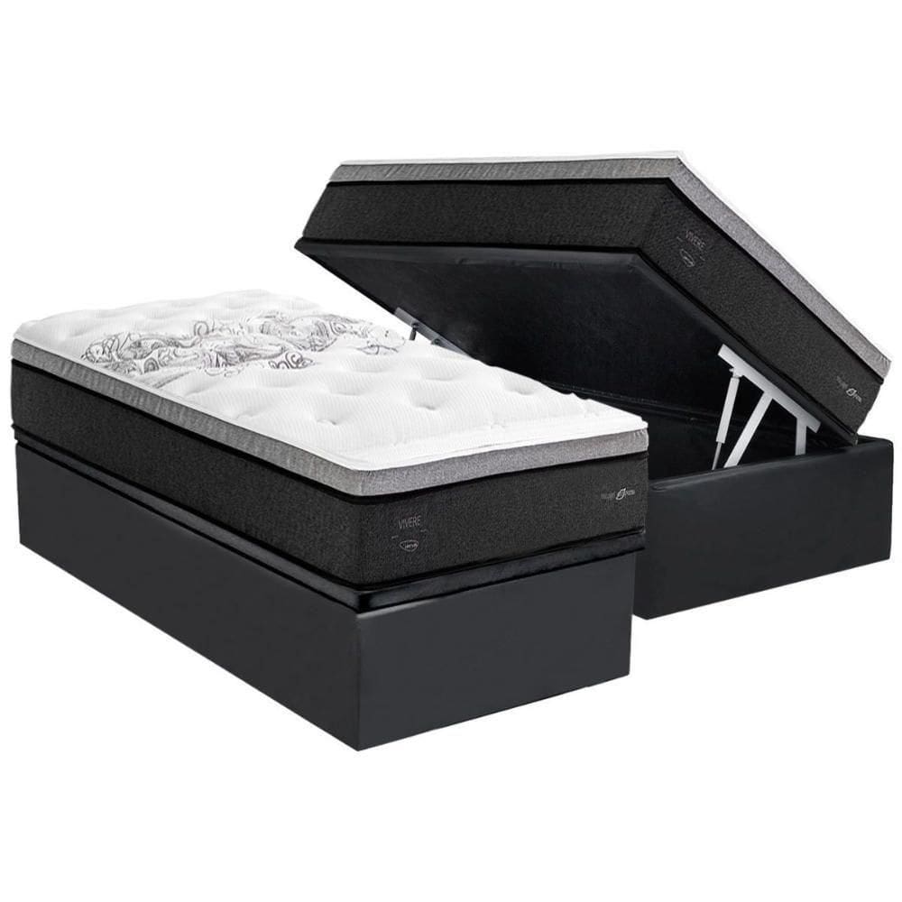 Cama Box Baú Solteiro: Colchão Molas Ensacadas Herval Partenon C1629 + Base Crc Suede Gray (88x188x33)