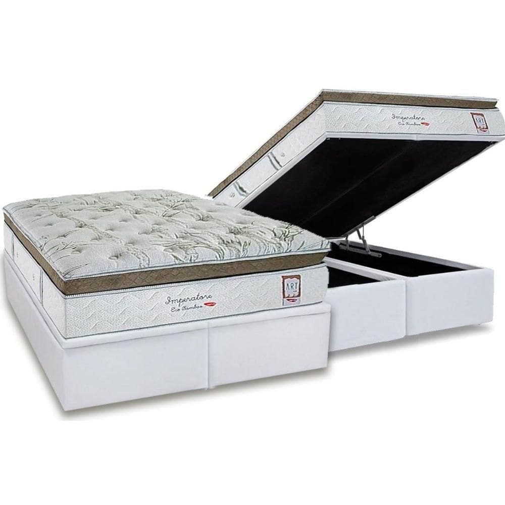 Conjunto Box Baú King: Colchão Molas Herval Ensacadas Imperatore Eco Bamboo + Base Crc Linhão White (193x203)