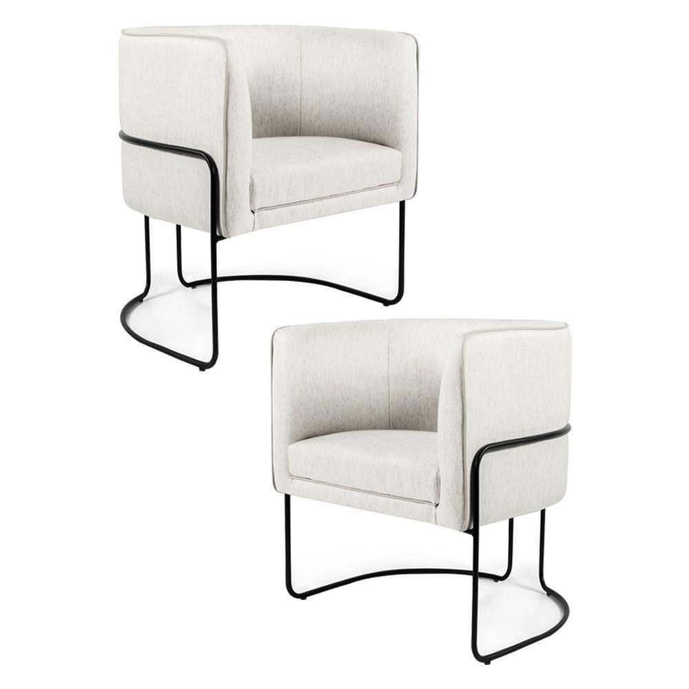 Kit 2 Poltronas Decorativas Pés Metal Betina A-48 Linho Flocos - Domi