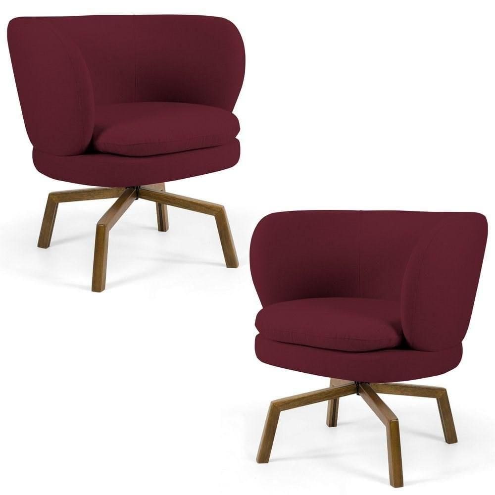 Kit 2 Poltronas Decorativas Melissa Base Ka Giratória Castanho Veludo C-278 Marsala - Domi