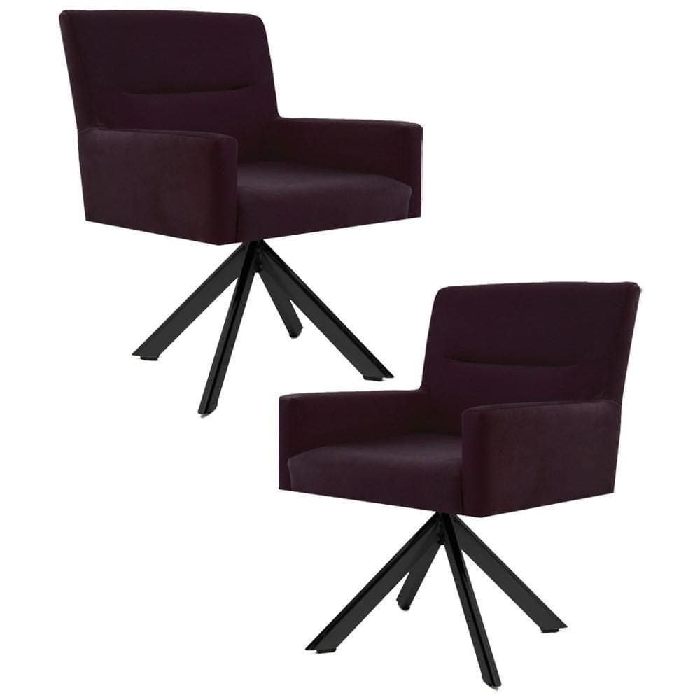 Kit 2 Poltronas Decorativas Giratórias Base Eiffel Preto Angel Veludo C-292 Uva - Domi