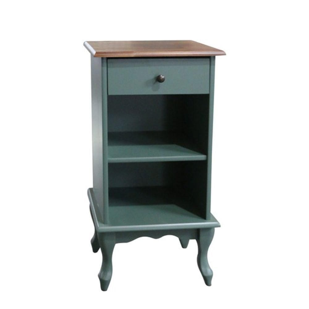 Mesa De Cabeceira Com Gaveta E Nicho Pés Luiz Xv - Verde Kalle Laca Com Tampo Imbuia Glazer