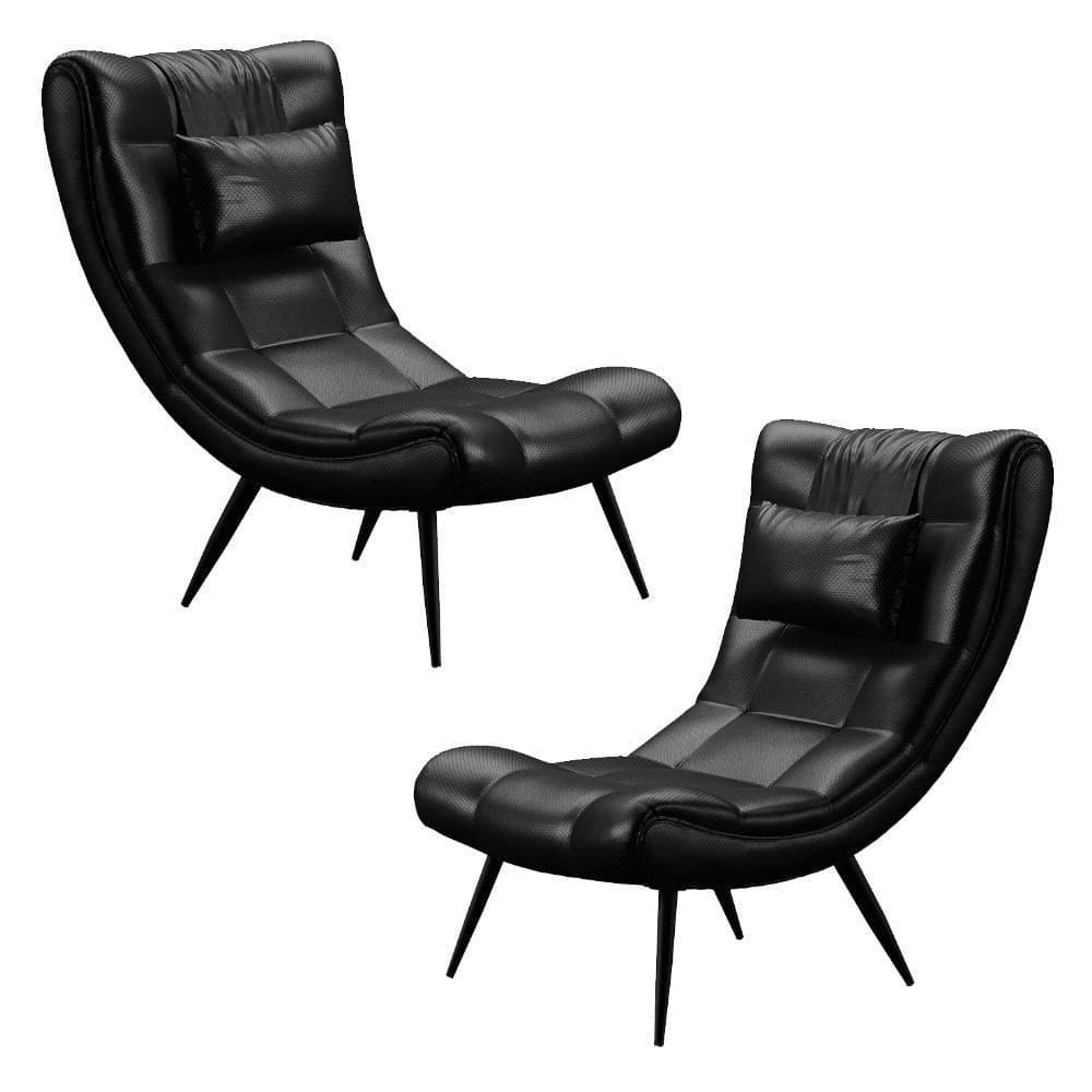 Kit 2 Poltronas Decorativas Para Sala De Estar Com Almofada E Pés Palito Lord Facto Preto - Ibiza