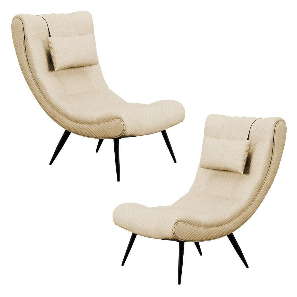 Kit 2 Poltronas Decorativas Sala De Estar Pés Palito Lord Veludo Luxo Off White - Ibiza
