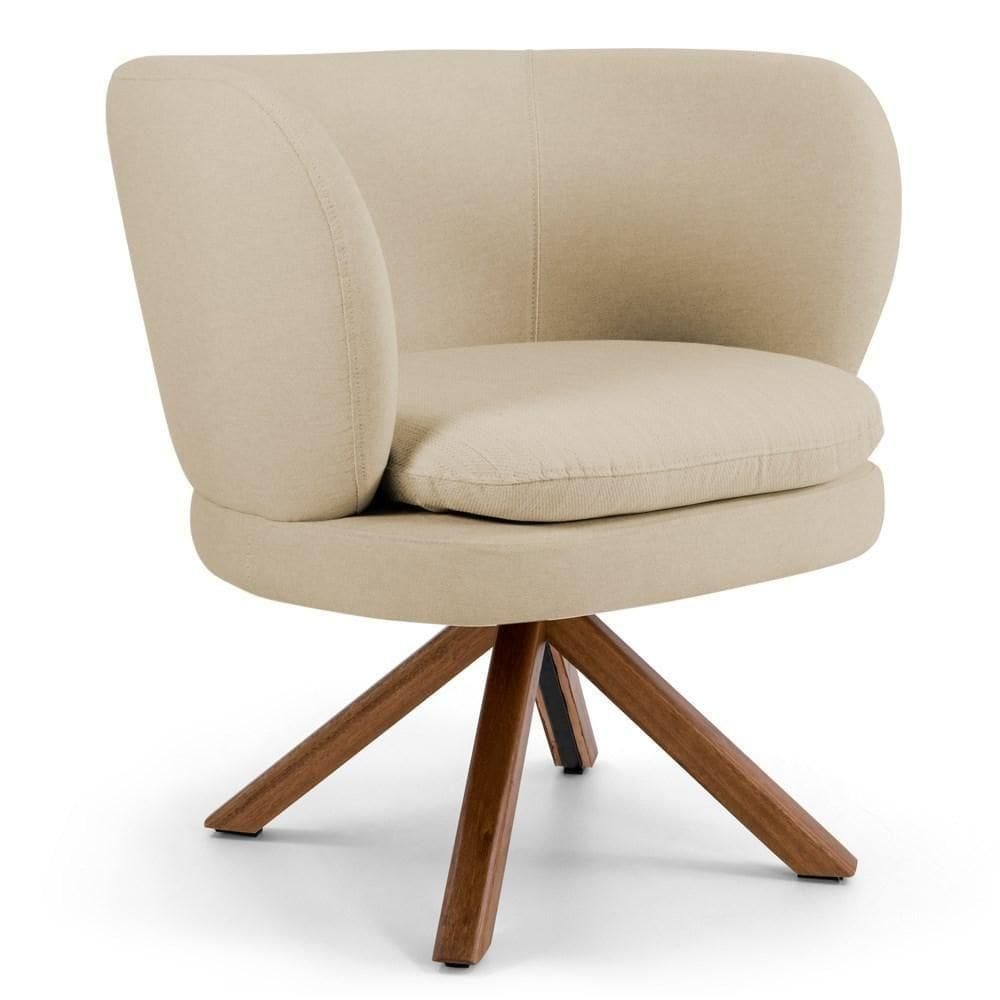 Poltrona Decorativa Sala De Estar Melissa Base Giromad Giratória C-129 Linho Bege Escuro - Domi