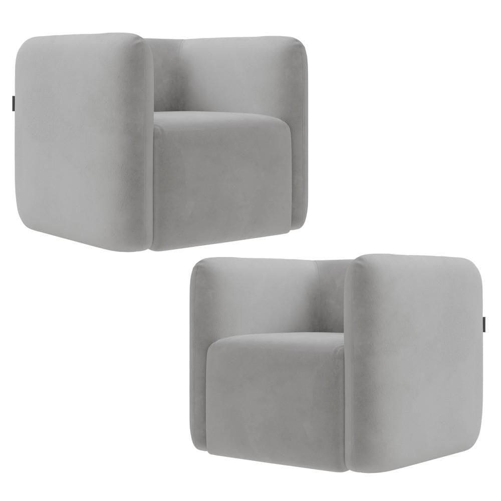 Poltrona Para Sala De Estar Decorativa Kit Com 2 Maggie Z08 Veludo Cinza - Mpozenato