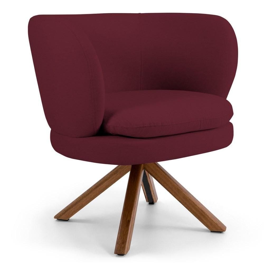 Poltrona Decorativa Sala De Estar Melissa Base Giromad Giratória Veludo C-278 Marsala - Domi