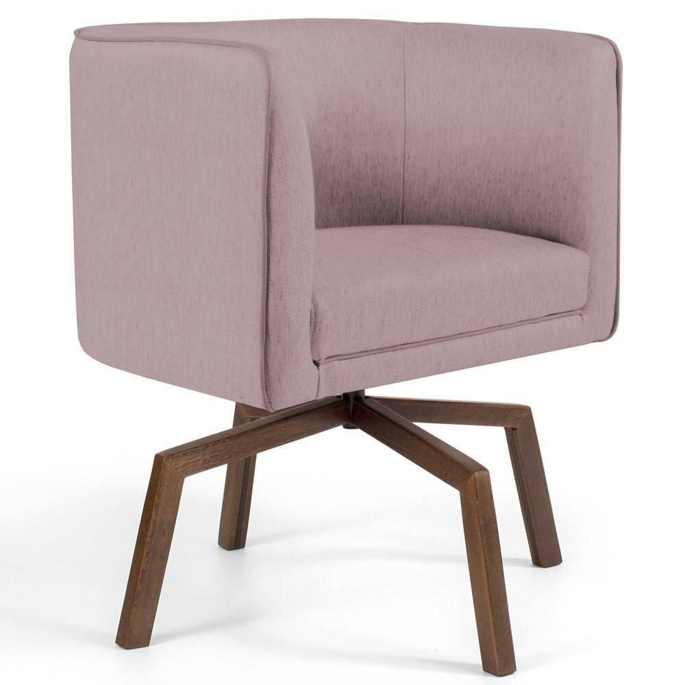 Poltrona Decorativa Giratória Base Ka Madeira Betina C-305 Veludo Rosê - Domi