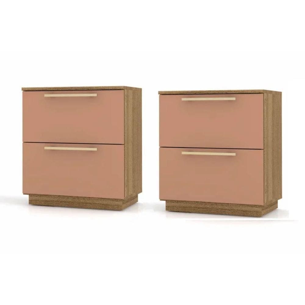 Kit 2 Mesa De Cabeceira 2 Gavetas Dubai Cor Nature / Camarim - Vila Rica