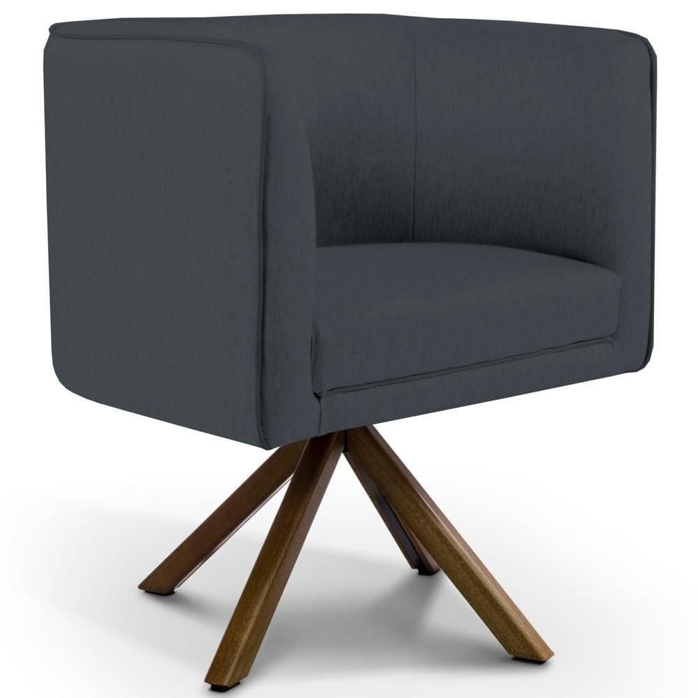 Poltrona Decorativa Giratória Base Giromad Madeira Betina C-317 Veludo Cinza - Domi