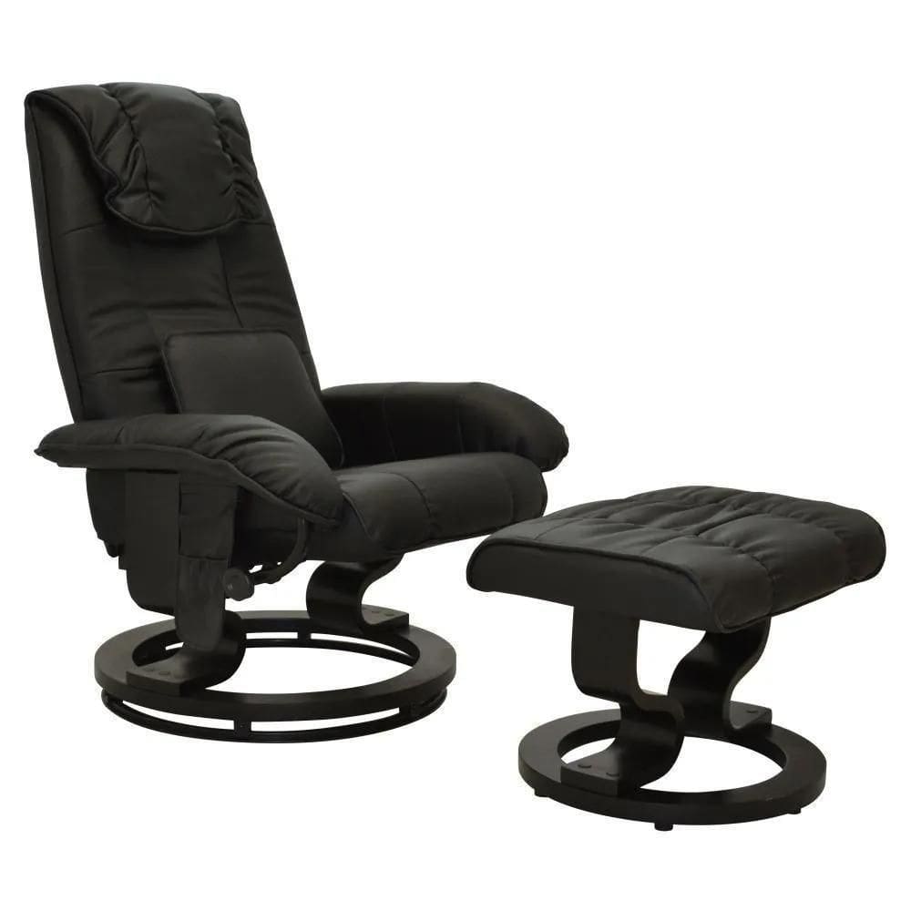 Poltrona Do Papai Massageadora Elétrica Com Puff Louis R02 Sintético Preto - Mpozenato