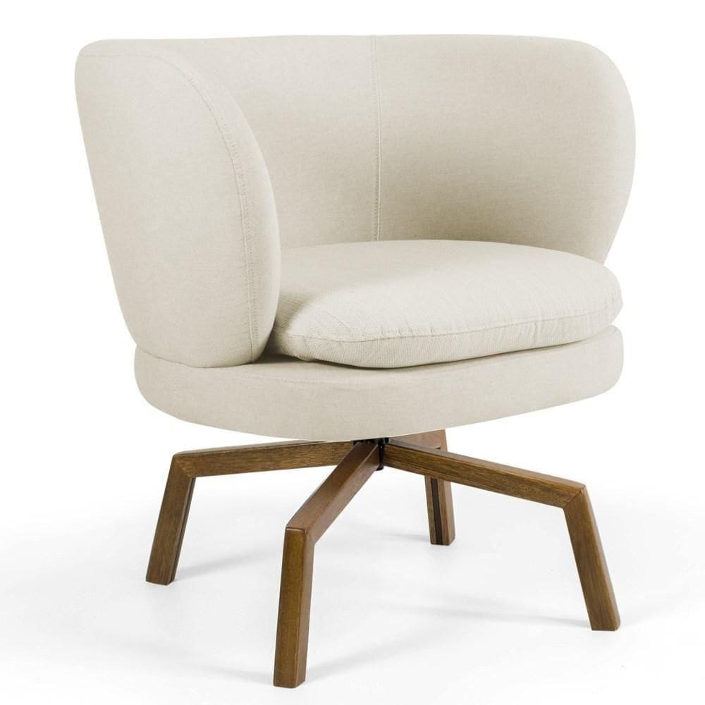 Poltrona Decorativa Sala De Estar Melissa Base Ka Giratória Veludo C-309 Bege - Domi