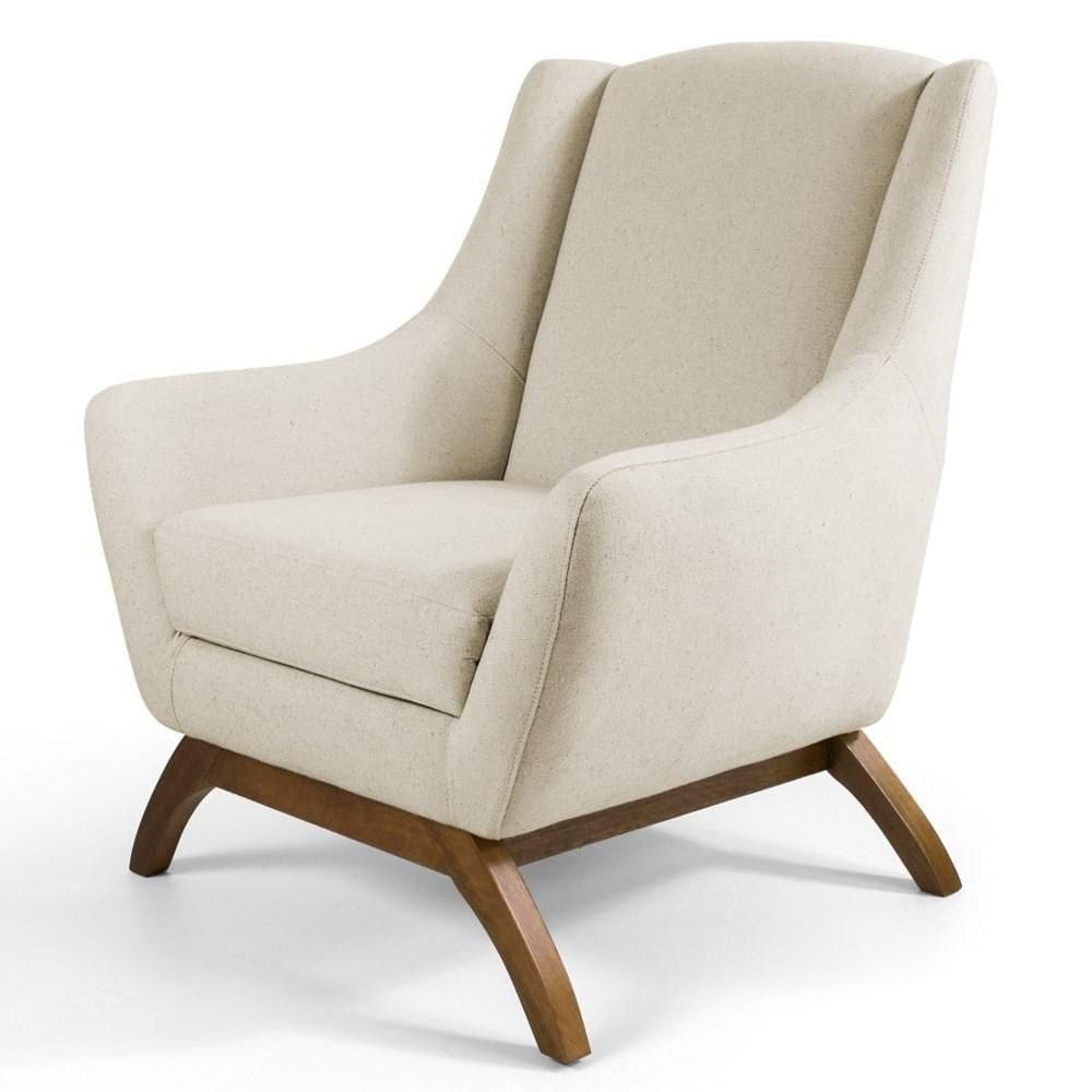 Poltrona Decorativa Sala De Estar Juliet Base De Madeira C-107 Linho Bege - Domi