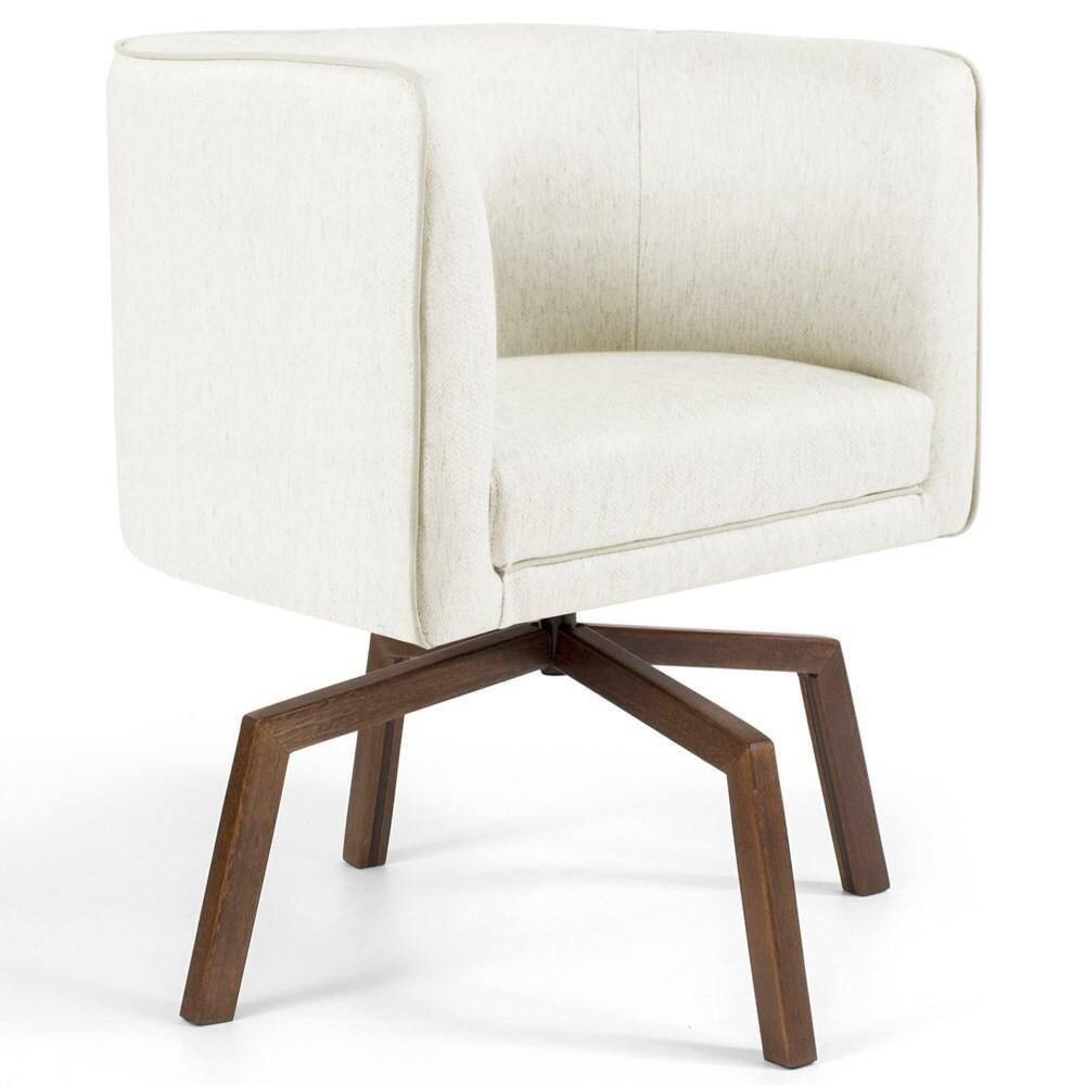 Poltrona Decorativa Giratória Base Ka Madeira Betina C-309 Veludo Bege - Domi