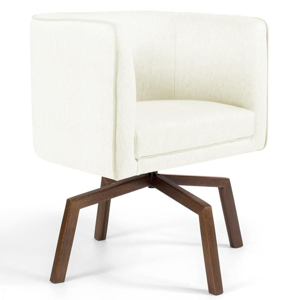 Poltrona Decorativa Giratória Base Ka Madeira Betina C-26 Corano Bege - Domi