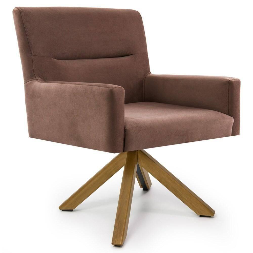 Poltrona Decorativa Giratória Base Giromad Madeira Angel Veludo C-276 Ferrugem - Domi