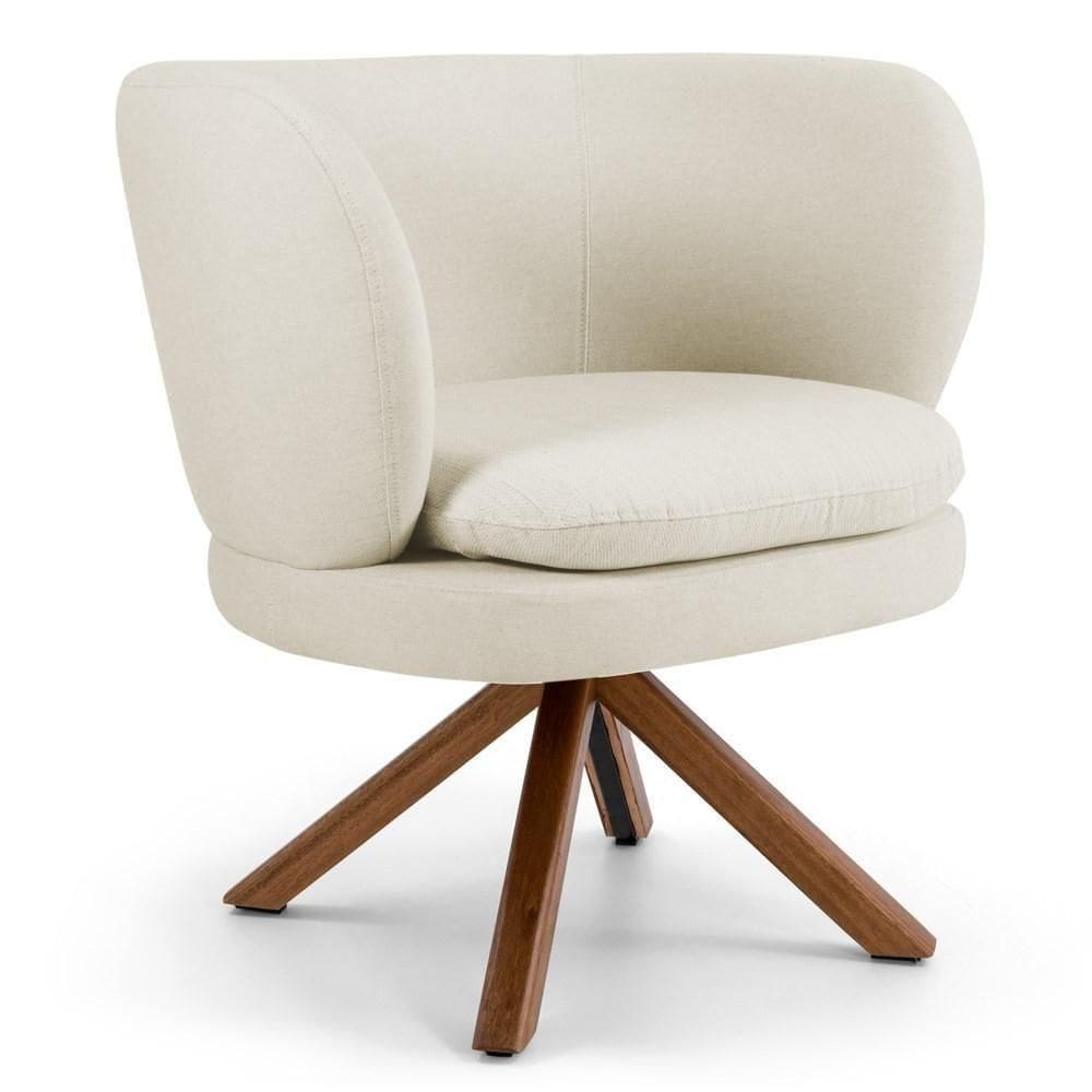 Poltrona Decorativa Sala De Estar Melissa Base Giromad Giratória Veludo C-309 Bege - Domi