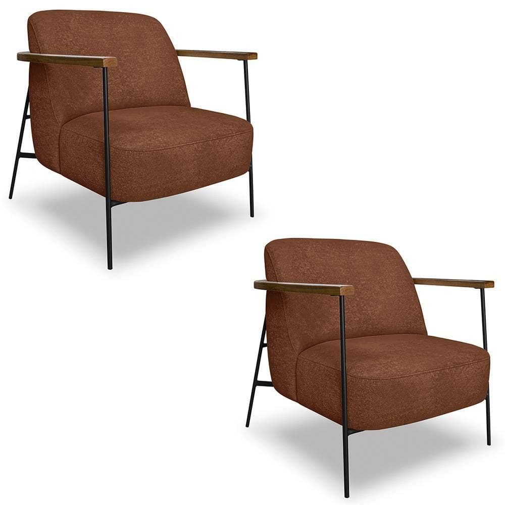 Poltrona Para Sala Pés Metálicos Kit 2 Ellen S06 Boucle Terracota - Mpozenato